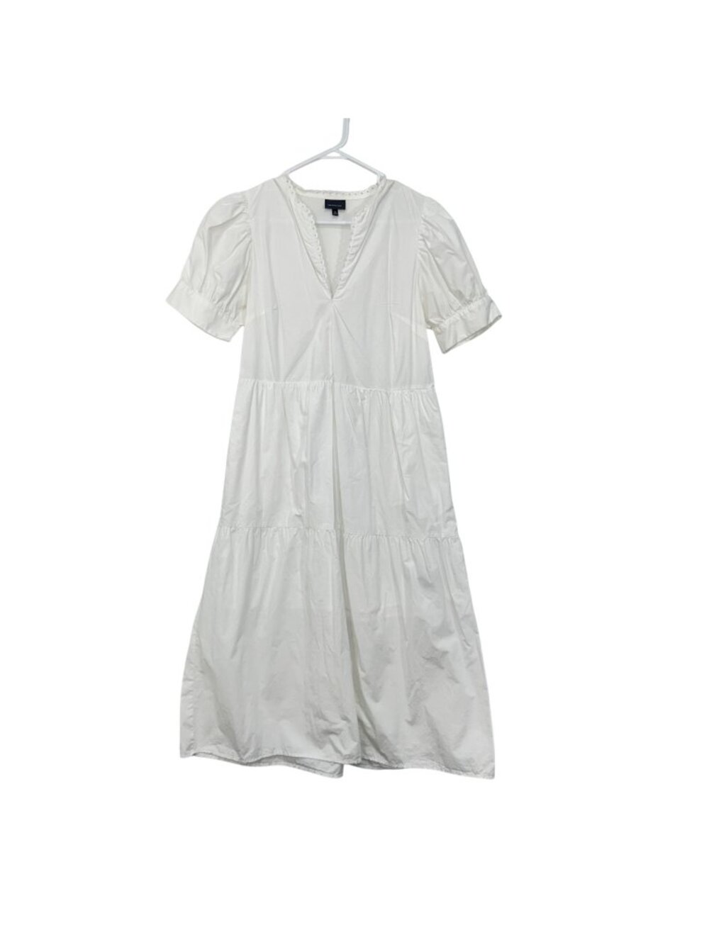 Who What Wear White Tiered Midi Dress Puff Sleeves Lace Trim Neckline Womens  M